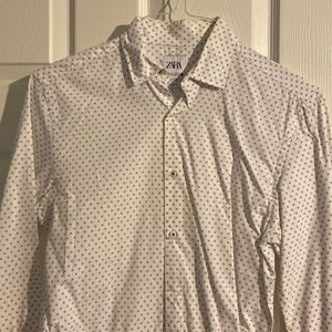 Zara Slim Fit White Pattern Button Down Men's S